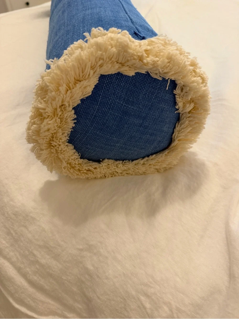 Serena & Lily Royal Blue Bolster Pillow with Fringe